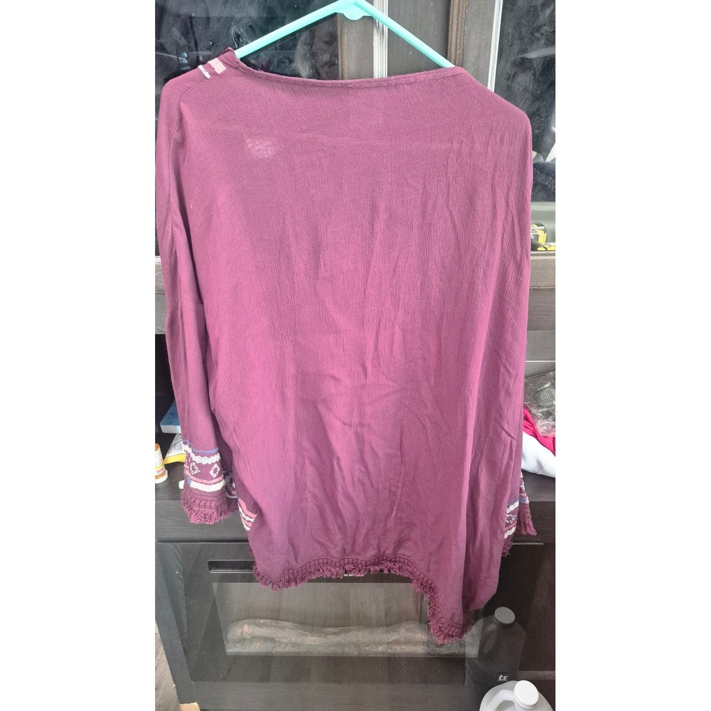 Knox Rose Desert Sunset Kimono Burgundy‎ Boho Embroidered Fringe Tassel Small - Picture 8 of 8